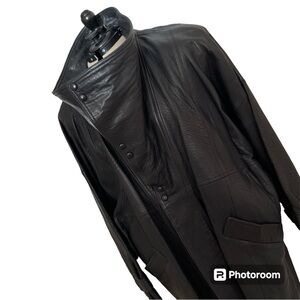 VTG Arrston Volaju By Kohshin Satoh 80’s Gunmetal Black Offset Long Leather Coat